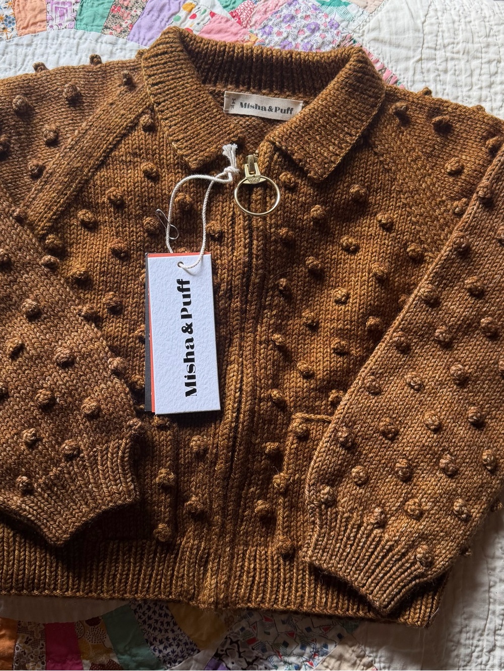 Misha And Puff Nutmeg Popcorn Zip Sweater